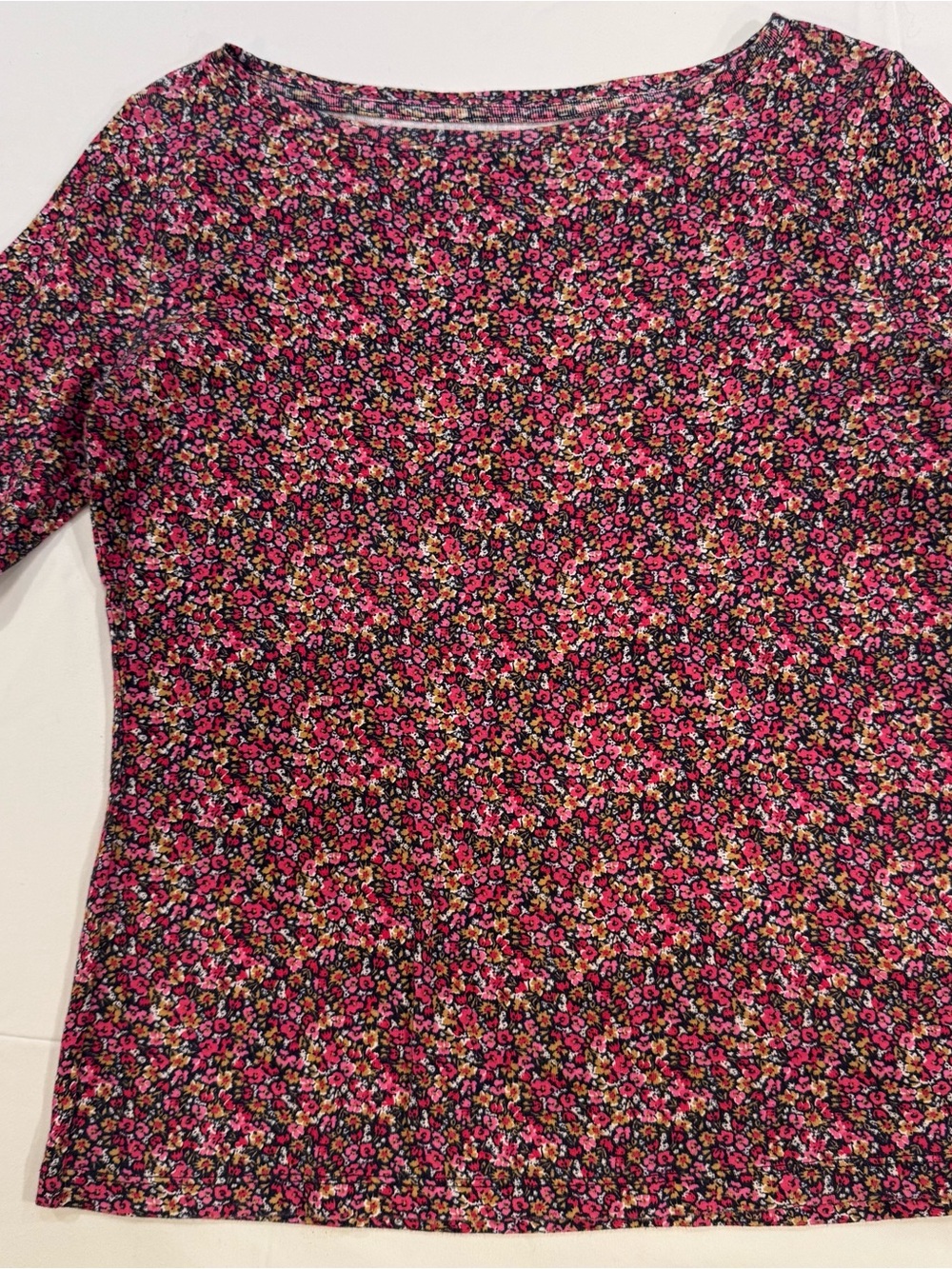 Talbots Pink and Black Floral Long Sleeve Crewneck Top